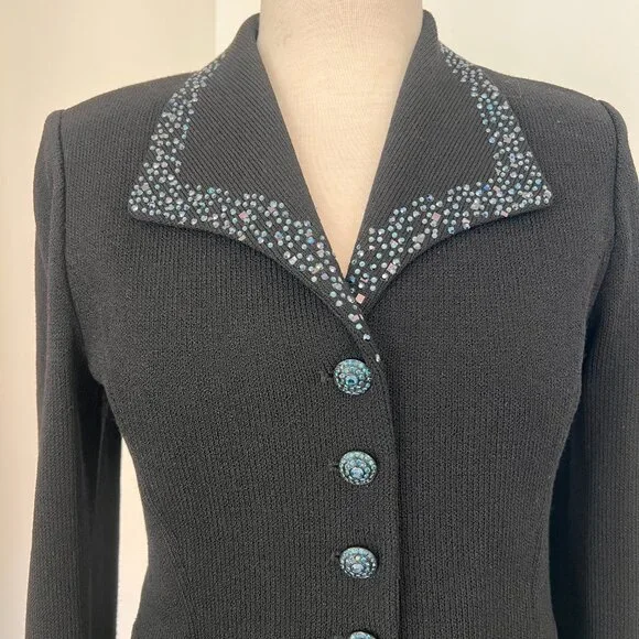 Vintage St. John Evening knit skirt suit set with embellished jacket size med 4 - Picture 3 of 11